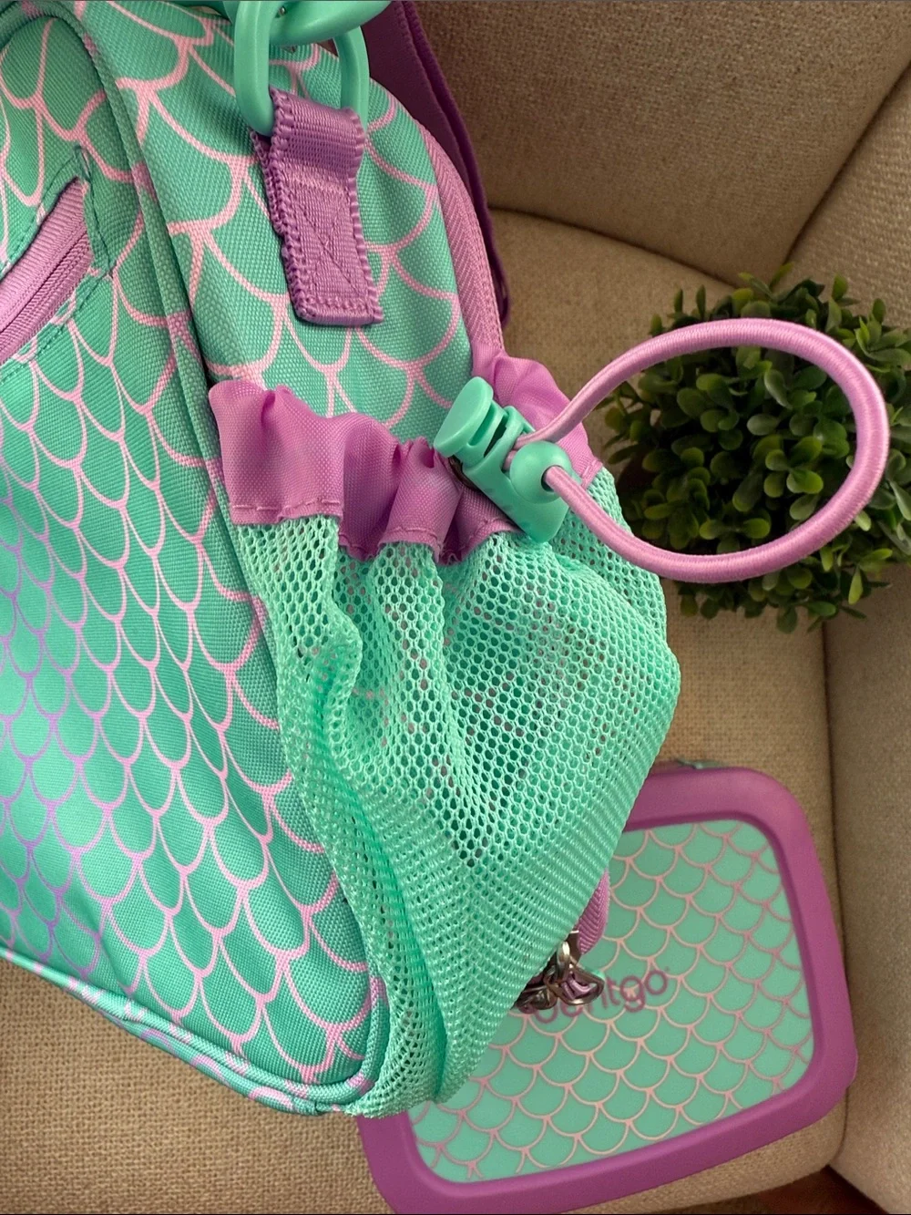 bentgo Kids Insulated Lunch Bag & Bento Box- Aqua Mermaid with Purple Trim